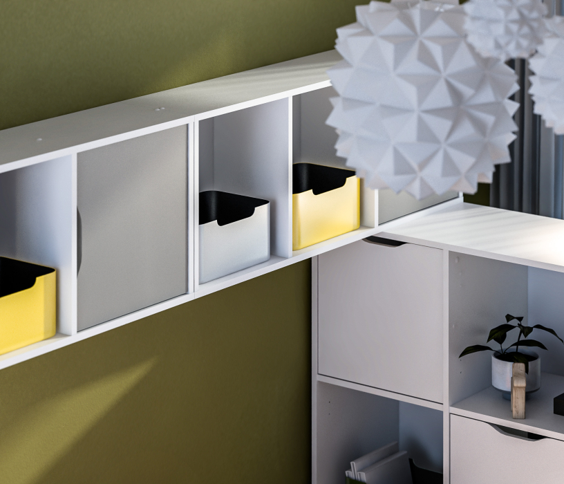 Mika / Мика, Mika / Мика детская Белый/Серый (кровать 900, стол, стеллаж, полки)