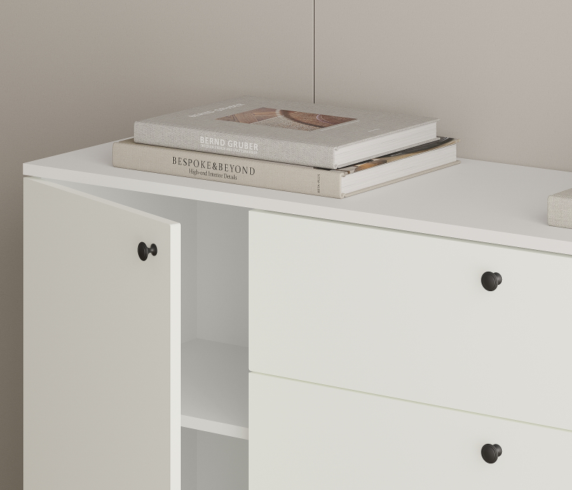 Комоды, Комод Тренд СБ-3443 3 ящика, 2 двери Белый/Белла Белый Альпийский