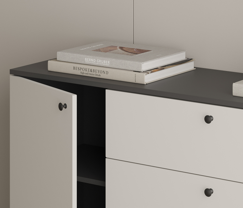 Комоды, Комод Тренд СБ-3443 3 ящика, 2 двери Диамант серый/Белла Серый Перламутровый