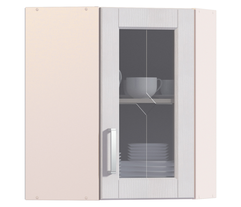 Навесные, Регина РПУ-60 Полка угловая с витриной Песочный/Риф белоснежный