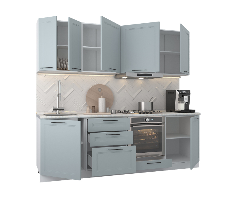 Кухонные гарнитуры, Кухонный гарнитур встроенный дух.шкаф Регина Белый/МДФ Modern Серый 2,4 м