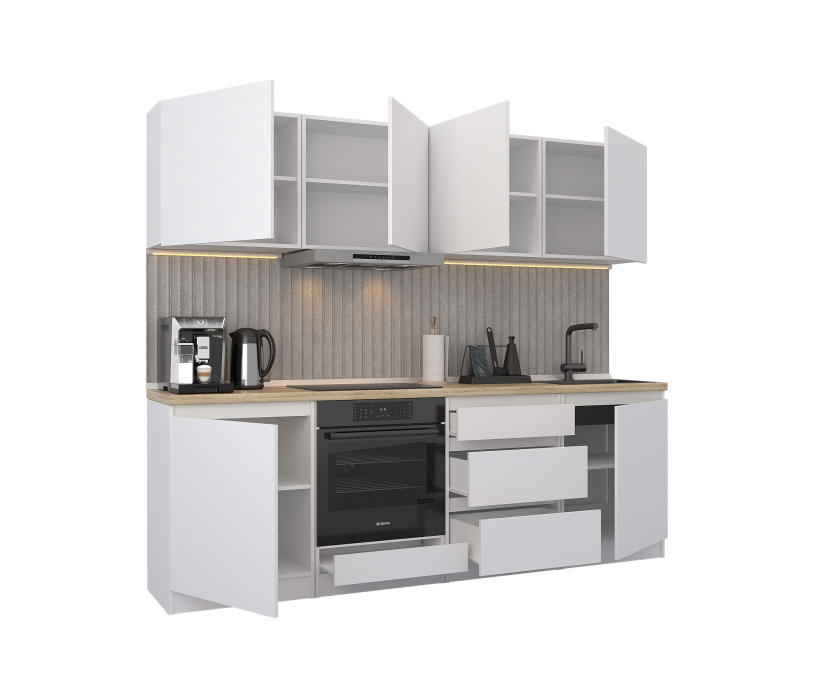 Кухонные гарнитуры, Кухонный гарнитур Леон прямой 240 см, белый