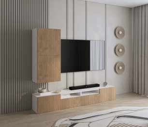 Гостиная Тренд Белый/МДФ Джаз Акация светлая