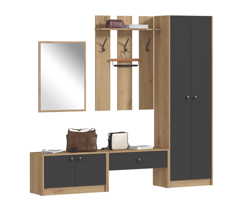 Прихожие, Прихожая 1 Сидней Дуб дикий/Диамант серый