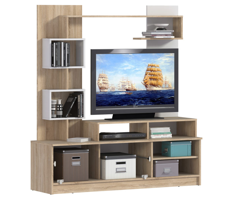 Стенки для гостиной, Стенка Интеро СБ-2741 Дуб Сонома/Белый