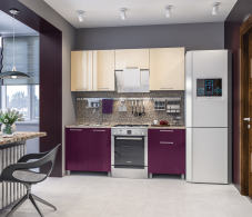 Кухонные гарнитуры, Анна Алюминий/Ваниль глянец/Баклажан глянец (без учета столешницы , панели) L-2000