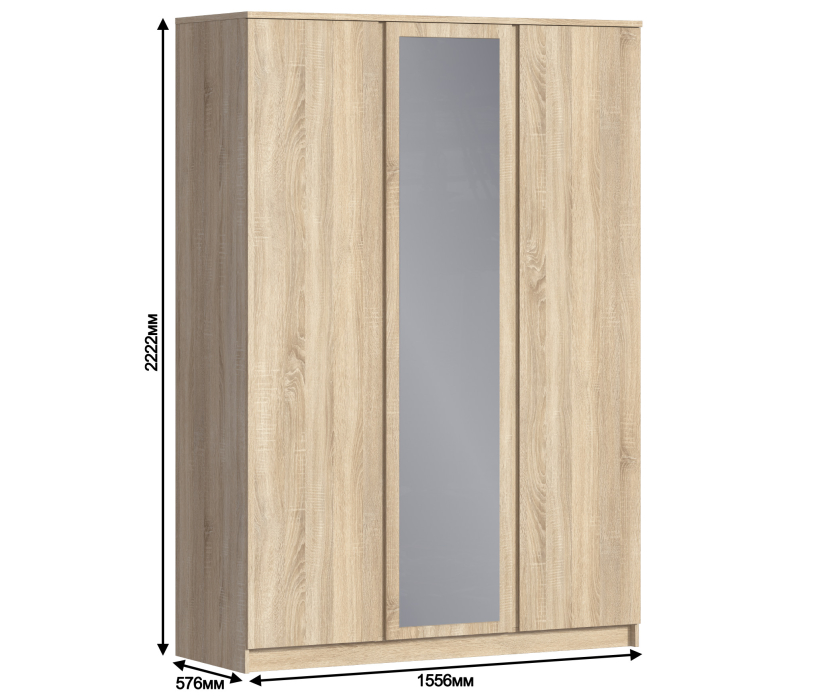 Для одежды, Шкаф 3-х дверный с зеркалом Веста СБ-2258