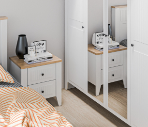 Спальня Монтана с комодом Белый Альпийский,Дуб Гамильтон/МДФ Дуб Белый