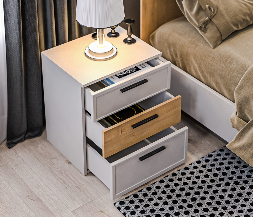 Прикроватные тумбы, Тумба с ящиками Милан СБ-3295 Серый/Дуб Гамильтон,МДФ Светло серый