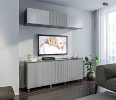 Стенки для гостиной, Гостиная (стенка) 3 на ножках Тренд Диамант серый / МДФ Джаз Светло-серый