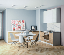 Кухонные гарнитуры, Кухонный гарнитур Регина Белый/Лофт Дуб Дикий, Белый глянец 2,4х1,6 м