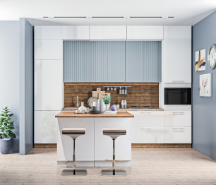 Кухонный гарнитур Регина Белый/МДФ Анна Белый глянец, МДФ Джаз Светло-серый 3,4 м